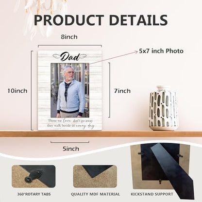 Dad Memorial Picture Frame 5x7, In Loving Memory Photo Frame, Memorial Gifts for Loss of Dad, They Walk Beside us Every Day Sympathy Wooden Picture Photo Frames for Desk Home Room Decor（White）