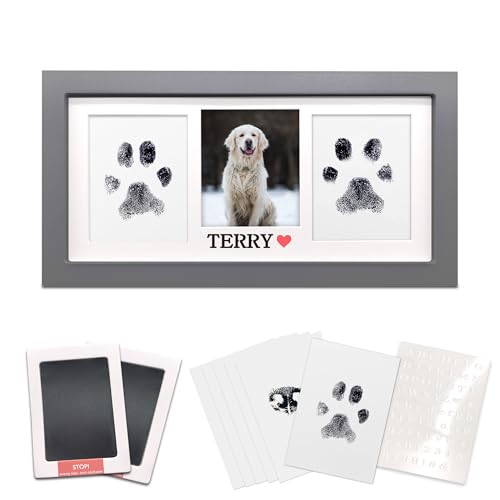 MYPAWLETS Paw Print Frame & Ink Pads Kit,Pawprint Kit for Dog/Cat,Grey | 2 No Mess Ink Pads,Clean Touch,PawPrint Stamp Pad,Dog Nose Print,Quality Memorial Frame,Personalized Dog Mom Gifts - color: Medium-Grey