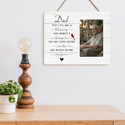 Dad Memorial Picture Frame Gifts for Loss of Father, In Loving Memory Wooden Picture Frames, 4x6 inch Photo - color: Yellow
