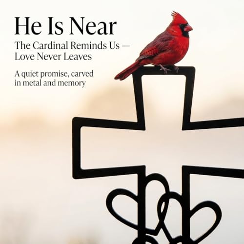 Metal Cardinal Memorial Grave Marker Cross - Miss You Red Bird Sympathy Gift for Cemetery - Weatherproof Garden Remembrance Stake for Loss of Loved One, Bereavement Tribute Decor