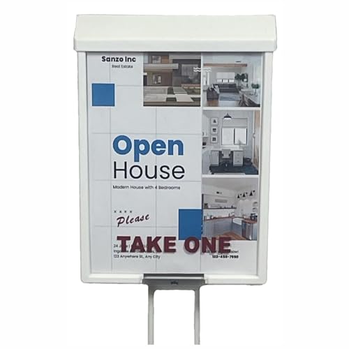 Sanzo Specialties Outdoor Brochure Box on a Stake 46 inch tall - Holds 250 8.5 x 11 Documents and 60 Business Cards, Flyer Literature Yard Dispenser (White, Pack of 1) - color: White, size: Pack of 1