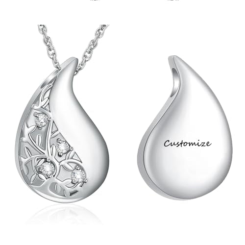 Tree of Life Teardrop Urn Necklace for Ashes Teardrop Crystal Cremation Jewelry Celtic knot Ashes Pendant Stainless Steel Keepsake Memorial Jewelry for Women Men - color: Customize