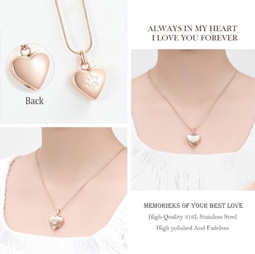 zeqingjw Pet Cremation Jewelry for Ashes Pendant Paw Print Pet Heart Urn Necklace Memorial Keepsake Jewelry for Pet/Dog's/Cat's Ashes - color: 2PCS Silver+Rose Gold