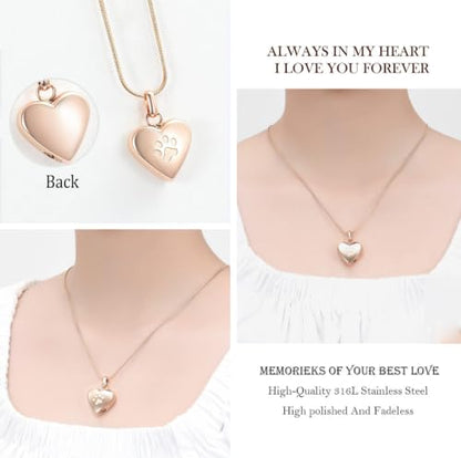 zeqingjw Pet Cremation Jewelry for Ashes Pendant Paw Print Pet Heart Urn Necklace Memorial Keepsake Jewelry for Pet/Dog's/Cat's Ashes - color: 2PCS Silver+Rose Gold