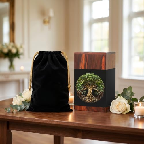 Cremation Urns for Human Ashes Adult Male Female, Wooden Tree of Life Urns for Ashes Men Women, Pets Cat Dog Urn, Large Burial Funeral Urns for Ashes, Holds Up to 250 Lbs, Full Size with Velvet Bag - size: X Large - 250 Cu/In