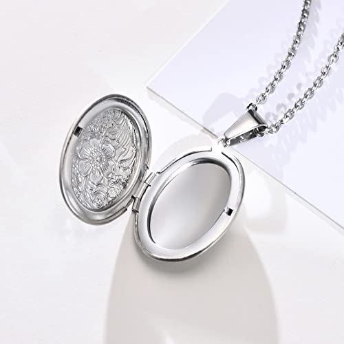 2 Pcs Locket Necklace that Holds Pictures Stainless Steel Locket Pendant Necklace Memory Photo Pendant Necklace for Women Girls - color: Oval style 2