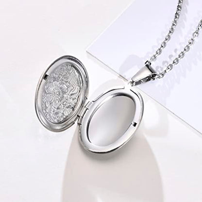 2 Pcs Locket Necklace that Holds Pictures Stainless Steel Locket Pendant Necklace Memory Photo Pendant Necklace for Women Girls - color: Oval style 2