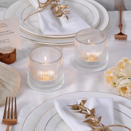 Clear Ribbed Tealight Votive Candle Holders Set of 10- Tea Light Candle Holder Glass for Table Centerpiece, Engagement Parties, Birthday Parties & Wedding Shower (Pack of 2) - color: Clear, size: 10Pcs (Pack of 2)