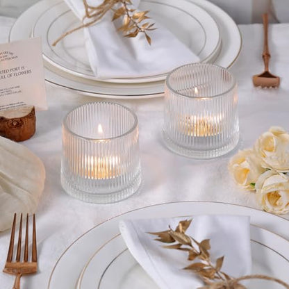 Clear Ribbed Tealight Votive Candle Holders Set of 10- Tea Light Candle Holder Glass for Table Centerpiece, Engagement Parties, Birthday Parties & Wedding Shower (Pack of 2) - color: Clear, size: 10Pcs (Pack of 2)