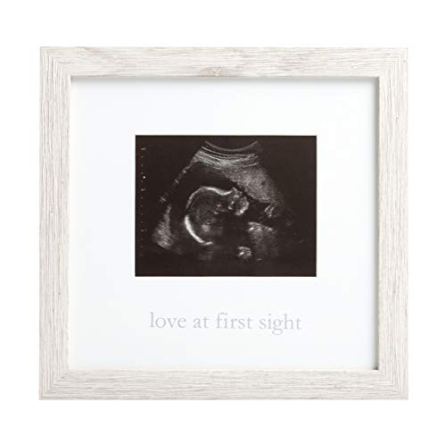 Kate & Milo Love at First Sight Rustic Sonogram Photo Frame | Holds 4" x 5" Ultrasound Photo, Rustic Neutral Design, Easel or Wall Display, Pregnancy Announcement Keepsake - style: Love at First Sight