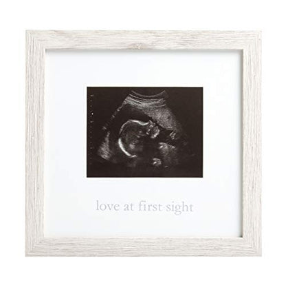 Kate & Milo Love at First Sight Rustic Sonogram Photo Frame | Holds 4" x 5" Ultrasound Photo, Rustic Neutral Design, Easel or Wall Display, Pregnancy Announcement Keepsake - style: Love at First Sight