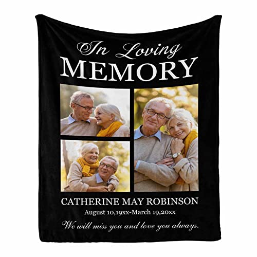 InterestPrint in Loving Memory Blanket Custom Photo Name & Text Personalized Memorial Throw Blanket Gift for Loss of Mom Dad Grandma Son Daughter - color: Multi Y139, size: 30 x 40 Inches