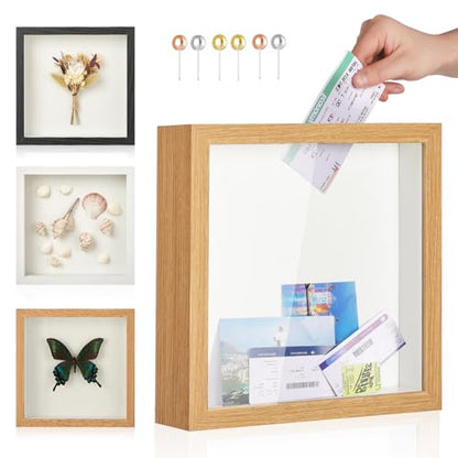 Travel Adventure Archive Shadow Box Frame with Slot, 8x8in Brown - color: Brown, size: 8x8in