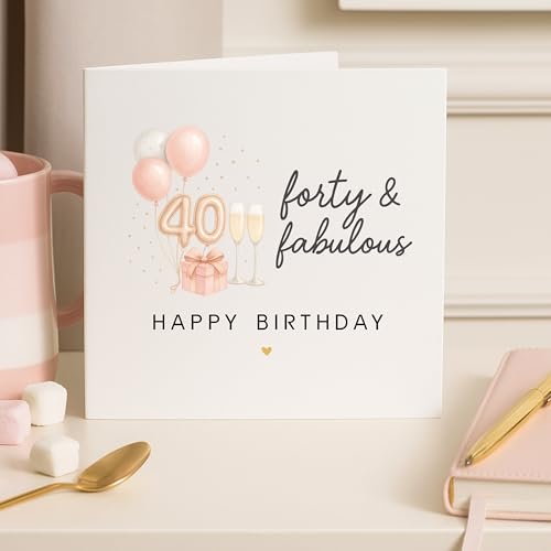 TEEMI-40th 50th 60th Birthday Card for Women - Fabulous Birthday Greeting Card with Envelope, Rose Gold Balloons Champagne Design, 300gsm Premium Cardstock, Blank Inside for Mom Sister Friend Wife (40th) - color: 40th