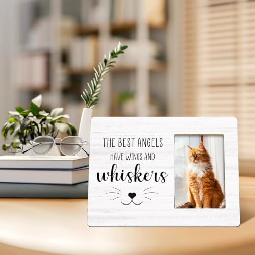 Pet Memorial Gifts for Cat, Sympathy Remembrance Gift for Loss of Cat, The Best Angels Have Wings and Whiskers Wood Picture Frame - style: have wings and whiskers