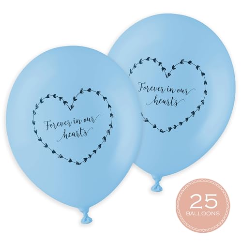ANGEL & DOVE 25 Blue Funeral Balloons 'Forever In Our Hearts' Biodegradable - for Memorial, Celebration of Life