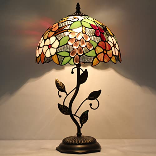Tiffany Lamp Purple Grape Style Stained Glass Table Lamp - color: Green Purple Grape