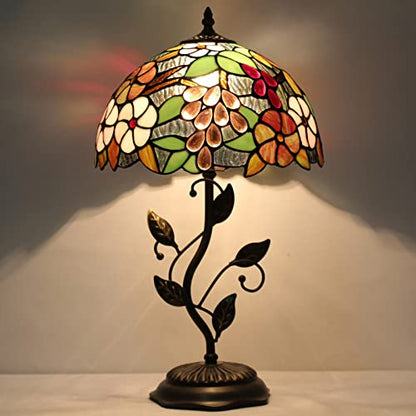 Tiffany Lamp Purple Grape Style Stained Glass Table Lamp - color: Green Purple Grape