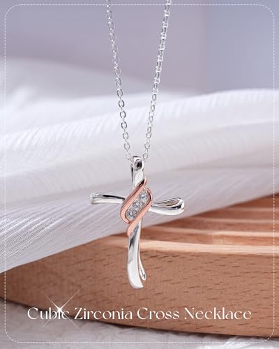 ACECHA Silver Cross Necklace for Women, Cubic Zirconia Pendant - color: CZ Cross 01