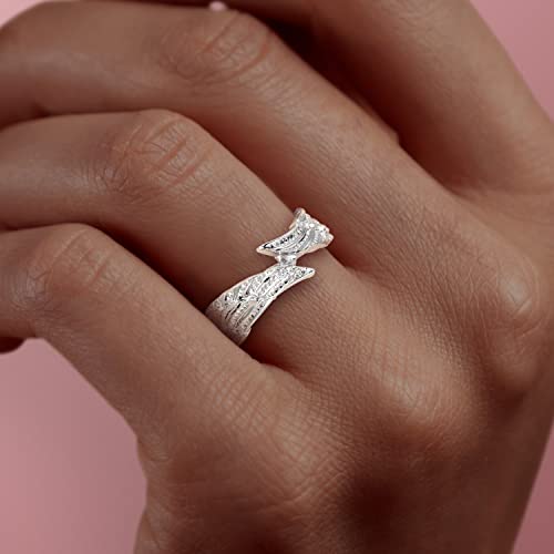 TIGRADE Antique Stainless Steel Ring Feather Angel Wing Cast Black Silver Band Size 4.5-14.5 - color: Silver