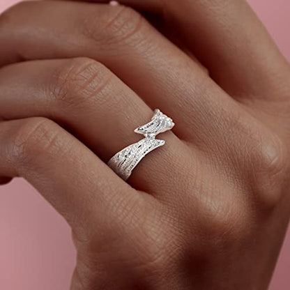 TIGRADE Antique Stainless Steel Ring Feather Angel Wing Cast Black Silver Band Size 4.5-14.5 - color: Silver