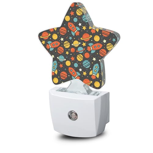 Planet Spaceship Star Plug-in Night Light with Dusk-to-Dawn Sensor for Bedroom,Bathroom and Living Room Sleep Friendly lamp for Women/Girls/Boys Gift,0.5W - color: Planet Spaceship Star