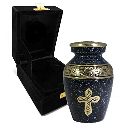 Black Cross Cremation Urns for Human Ashes Adult Male Urns for Ashes | Small Keepsake Urn & Cremation Urns For Ashes Adult Male & Female, Cross Urn, Brass, Hand Engraved, Threaded Lid, Felt Bottom - color: Black, size: Small