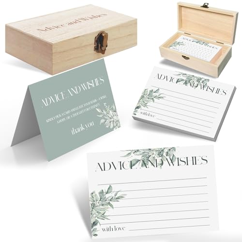 60 Pack Wedding Advice and Wishes Cards for Mr & Mrs - Sage Green Floral Guest Book Alternative with Commemorative Box - Elegant Bridal Shower Game and Keepsake - color: GREEN FLORAL