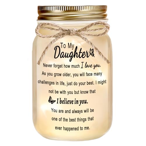 Daughter Gift Mason Jar Night Light from Mom, Warm LED - color: daughter