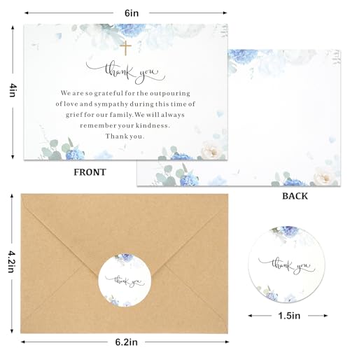 50 Set Funera Thank You Cards with Envelopes and Matching Seal Stickers,Sympathy Cards with Message Bereavement Sympathy Thank You Card for Funeral Family Friends Loved Ones（rose） - style: Rose