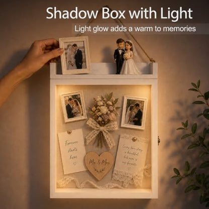 11x16 Flower Shadow Box Frame with Shelves, White - color: Standard White