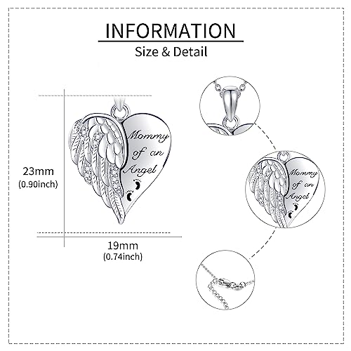 YFN Guardian Angel Wings Heart Necklace Sterling Silver Angel Wings Memorial Sympathy Jewelry for Women Girls Gifts - style: Mommy of an Angel