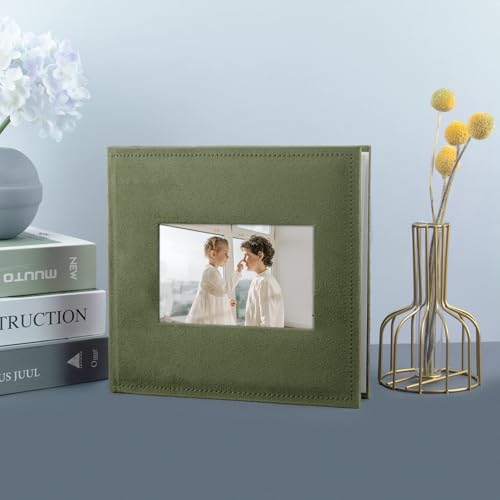 Photo Album Hold 200 4x6 Photos with Front Window for DIY (Grass Green) - color: Grass Green