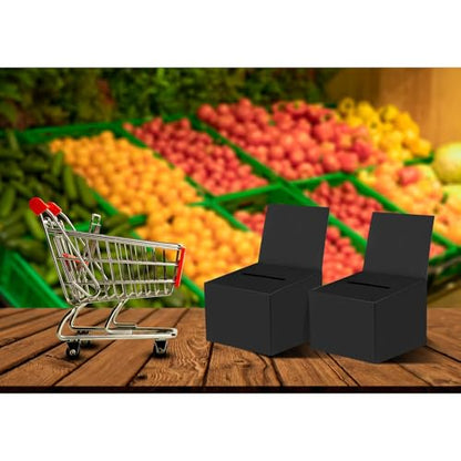 6 Pack Raffle Boxes Ballot Box Suggestion Box with Slot, 6.5 x 4.5 x 4.5 Inch Cardboard Raffle Boxes with Slot for Ticket and Removable Header for Collecting Business Card Voting Contest (Black) - color: Black