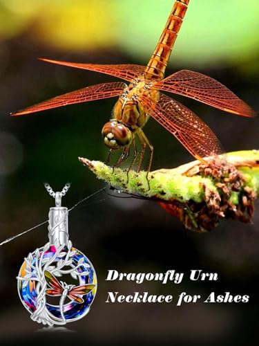 TOUPOP Butterfly Necklace for Women 925 Sterling Silver Tree of Life Butterflies Dragonfly Hummingbird Pendant Necklaces Crystal Jewelry Anniversary Christmas Birthday Gift for Her - color: Dragonfly Red - Urn