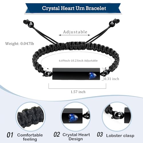 Hearbeingt Crystal Heart Cremation Jewelry Bar Urn Bracelet for Ashes - color: Black-Blue stone
