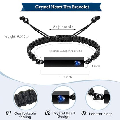 Hearbeingt Crystal Heart Cremation Jewelry Bar Urn Bracelet for Ashes - color: Black-Blue stone
