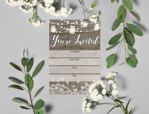 Stonehouse Collection | You're Invited | Rustic Fill-in Party Invitations With Envelopes 25 Invites & Envelopes |Wedding, Baby Shower, Rehearsal Dinner, Birthday Party (Rustic Youre Invited) - color: Rustic Youre Invited