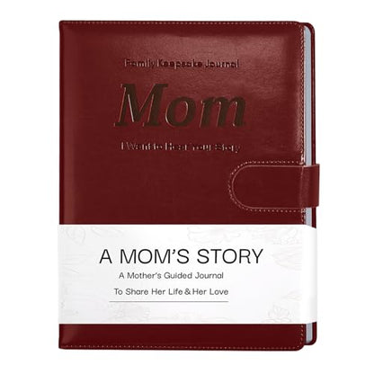Artmag Mom's Life Story Journal with 250+ Prompt Questions, Family Keepsake Book Leather Cover for Mom to Share Her Memories for Birthday Mother's Day Christmas (Red) - style: Mom's Life Story Journal （Red）