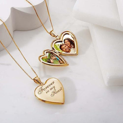 PicturesOnGold.com Forever In My Heart Locket Necklace for Women | Silver or Gold - style: Yellow Gold Filled - Locket + 2 Photos