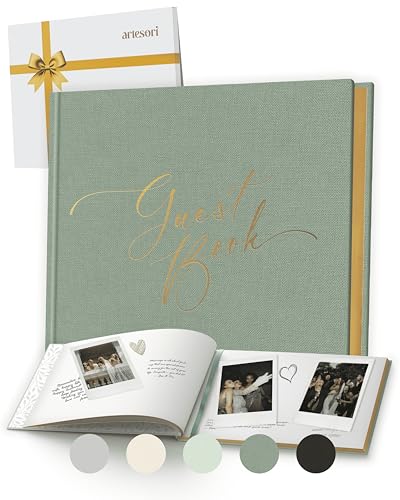 Wedding Guest Book for Reception — Gold-Foiled Sage Guestbook to Sign in, Elegant Baby Shower Guest Book for Party & Birthday — Photo & Polaroid Guest Book for Wedding & Bridal Shower (Sage) - color: Sage, size: No Date