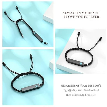 zeqingjw Vertical Bar Urn Bracelet for Ashes for Women Men Stainless Steel Cremation Jewelry Braided Rope Adjustable Keepsake Bracelets of Loved Ones Ash Holder Memorial Gift - color: Black-Light Blue