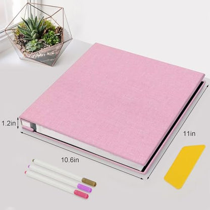 Zesthouse Photo Album Self Adhesive Pages, 60 Pages Magnetic Scrapbook Albums with Sticky Page, Photos Album Holds 8x10 & 5X7 & 4x6 & 6x8 & 3x5, Large Picture Book Ideal Gift for Family Wedding Baby - color: Pink, size: 11"x10.6"/White 60 Pages