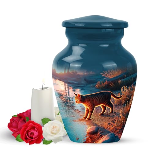Yatskia Cat on the Sunset Small Urns for Human Ashes Keepsake Adult Male and Female, Mini Memorial Urn for Ashes Adult Dad, (Classic Pack of 1, 3 Inch) - color: #1 Cat, size: 3 Inch (Pack of 1)