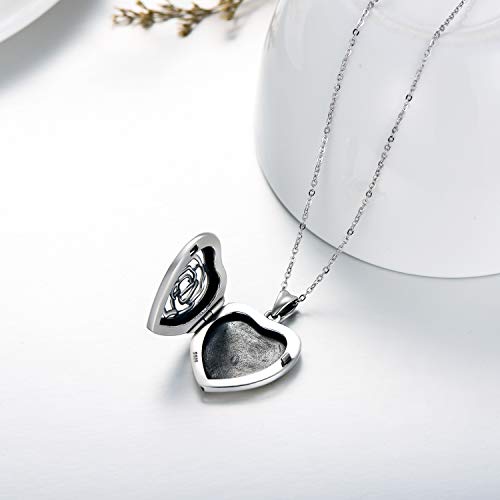 SOULMEET Personalized Silver Locket Necklace That Holds Pictures Photo Keep Someone Near to You, Memorial Custom Lockets Necklaces Letters Engraving for His Her - color: B-Rose-Black, style: Locket Necklace Only