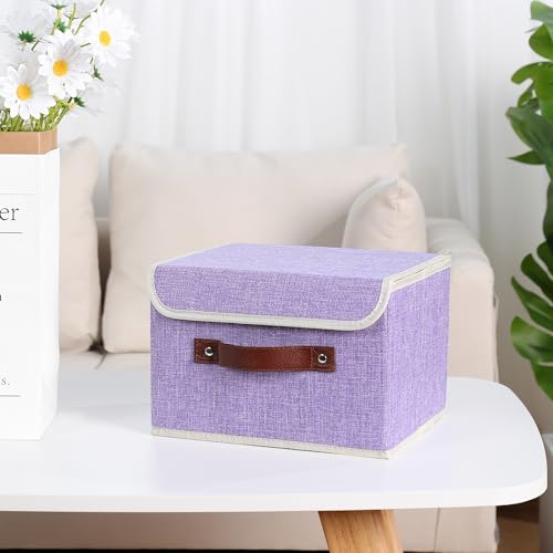 ANMINY Fabric Storage Box Bins with Lids, Purple, 10"x8"x7" - color: Purple, size: Small (Pack of 1)