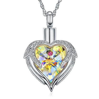 shajwo Angel Wing Heart Urn Necklace for Ashes - color: Silver-Aurora