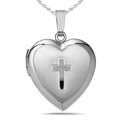 PicturesOnGold.com Sterling Silver Small Cross Heart Photo Locket 1/2 x 1/2 Inch - style: Locket Only