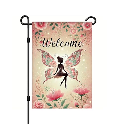 Fairy Garden Flag 12x18 in Welcome Floral Yard Porch Decor | Fairy garden flag with welcome butterfly wings and floral design for yard lawn porch garden spring summer decor - color: Colorful Flag#07