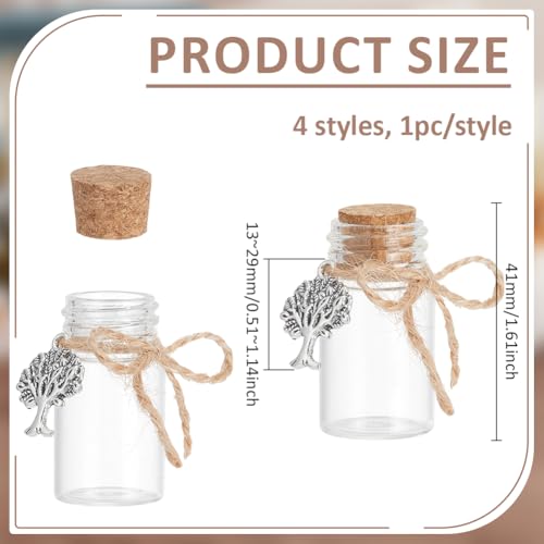 PH PandaHall 4pcs Pet Hair Memorial Bottle, Pet Memorial Urn Glass Vial Clear Cat Dog Hair Keepsake Ashes Holder with Silver Charms for Pet Loss Bereavement Home Decor Sympathy Gift, 1.6inch